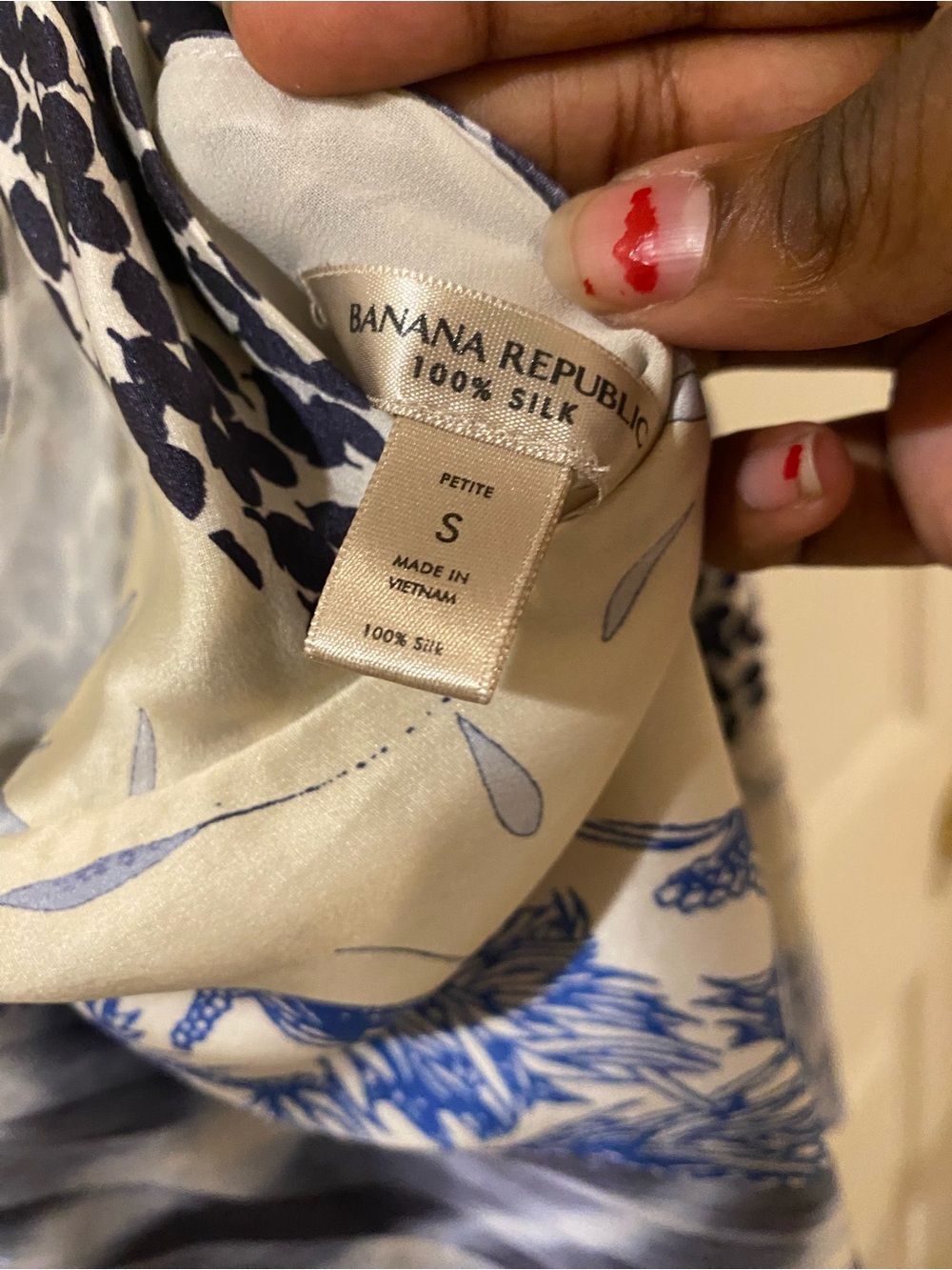 Banana Republic Ivory and Navy Silk Petite Top